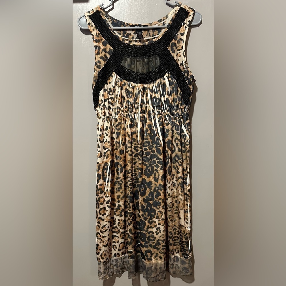 STYLE & CO Animal Print Dress Womens Sz M Sleeveless Lace Inset Stretch leopard